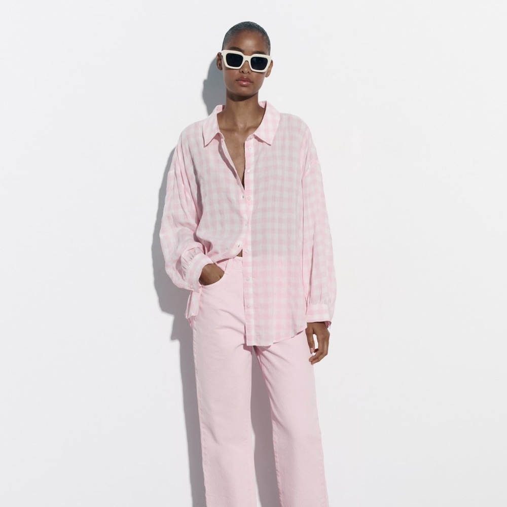Pink gingham blouse